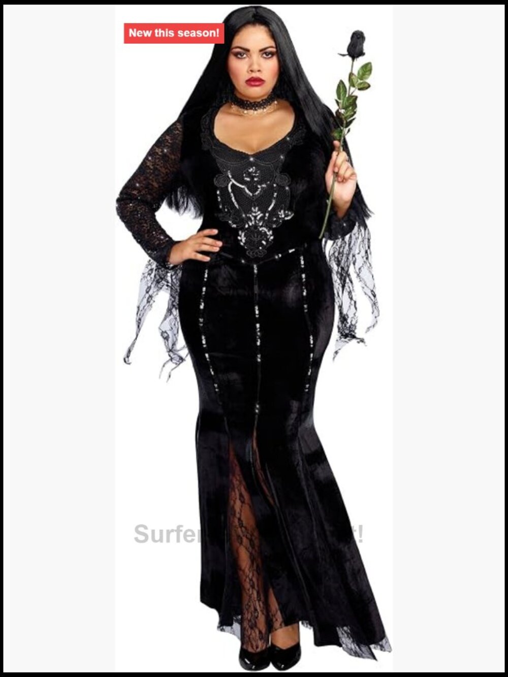 Plus Size Frightfully Beautiful Halloween Costume - Black Velvet Gown